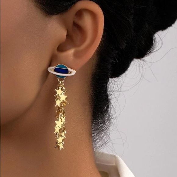 Planet and Star Dangle Earrings - Picture 2 of 5